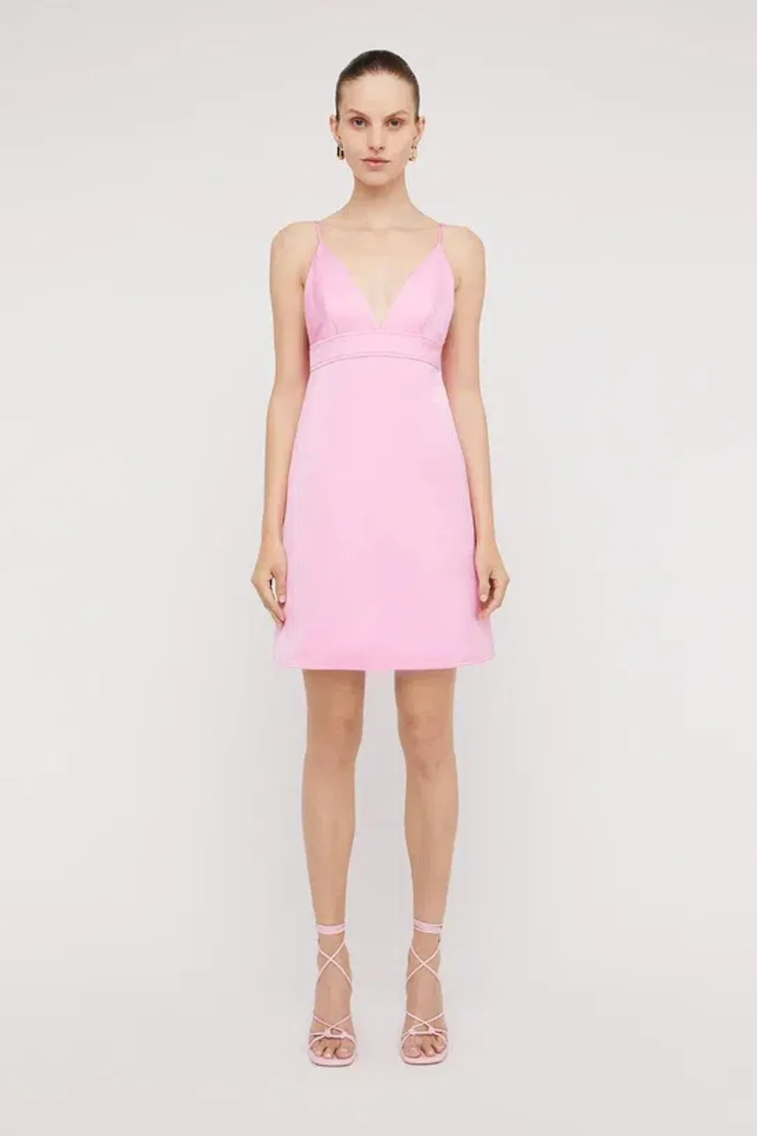 Scanlan Theodore The Satin Shoestring Mini Dress in Pink Size 8 for rent on The Volte - main image
