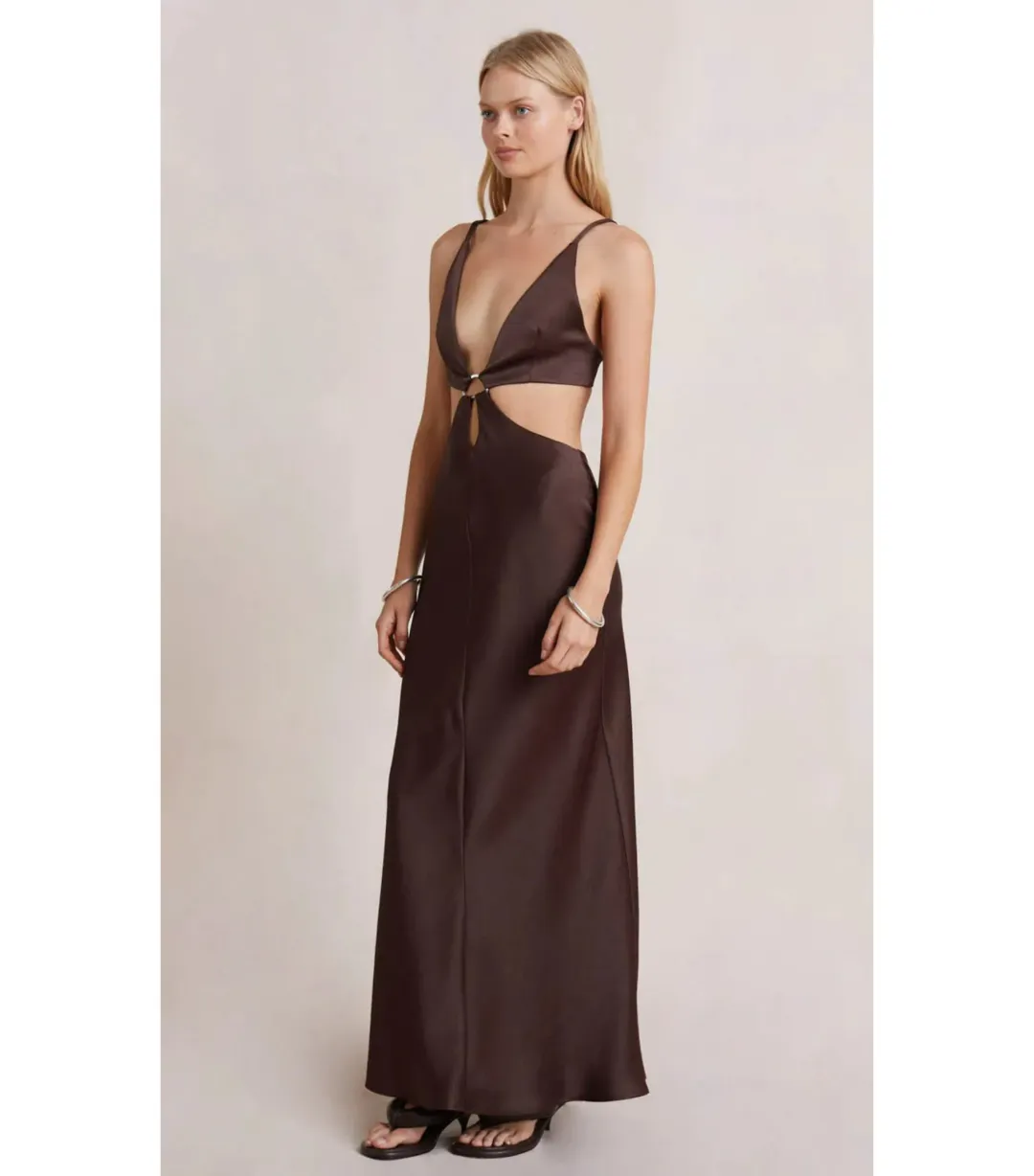 Bec and Bridge Flex V Maxi Dress in Brown Size AU 6  for rent on The Volte - main image