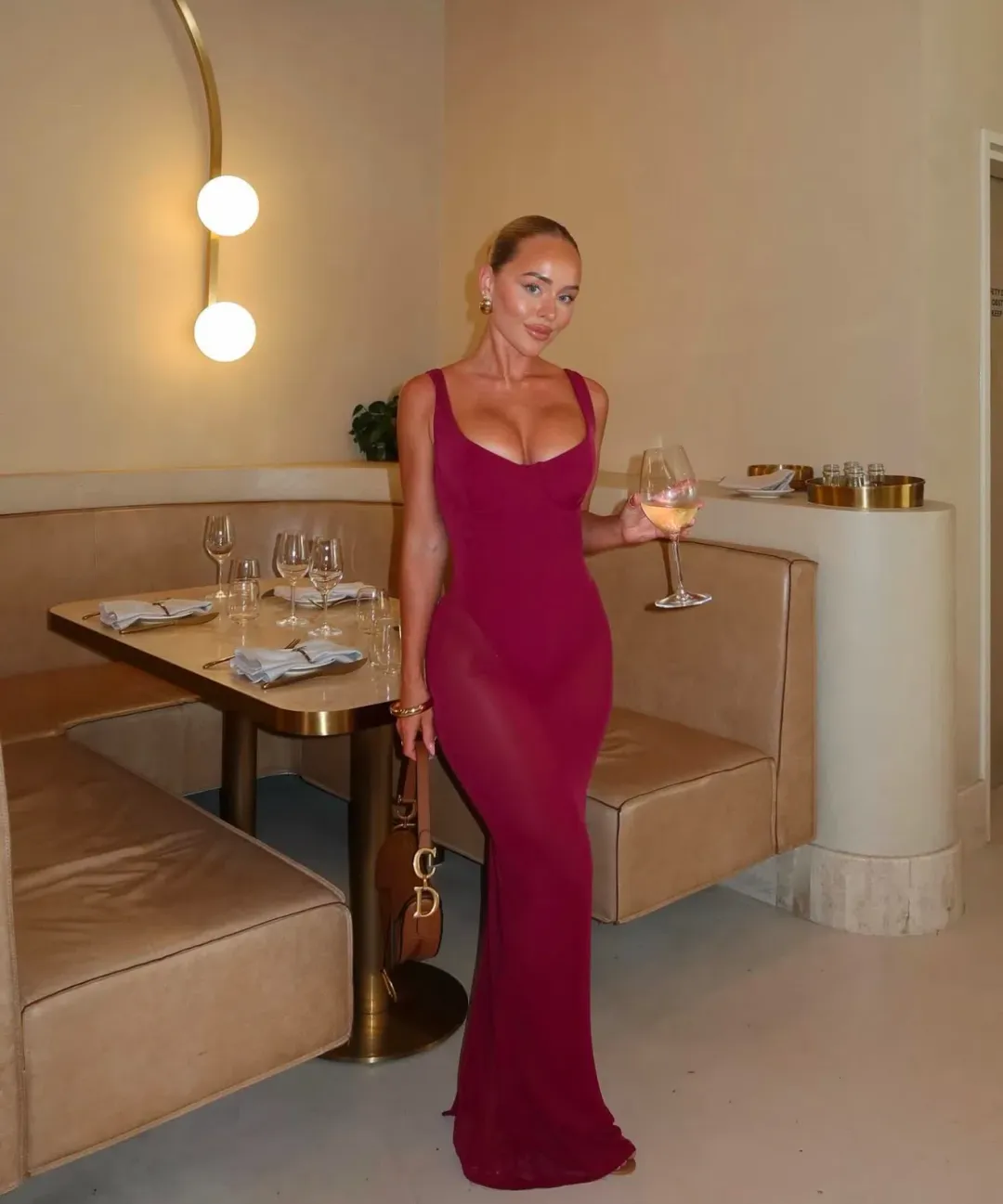 House Of Cb Robina Stretch Mesh Maxi Dress Wine  Size 6  for rent on The Volte - main image