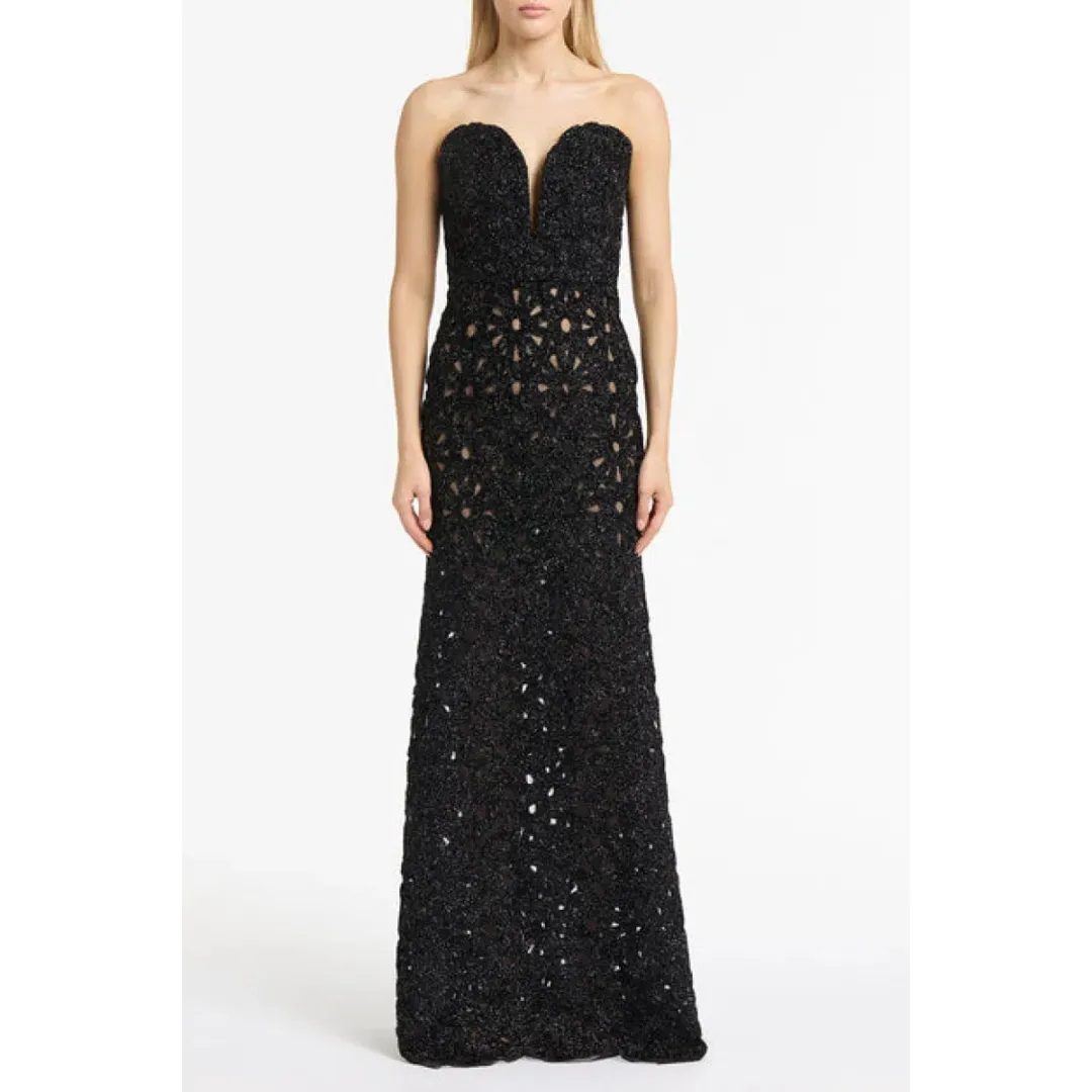 Carla Zampatti Black Lurex Encrusted Sheer Gown Size 12 for rent on The Volte - main image