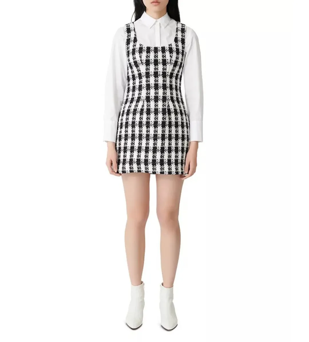 Maje Rocky Checked Cotton-Blend Tweed Mini Dress Multi Size AU 8 for rent on The Volte - main image