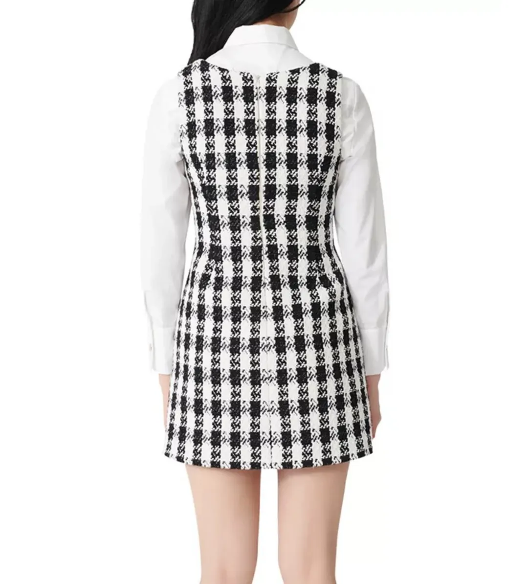 Maje Rocky Checked Cotton-Blend Tweed Mini Dress Multi Size AU 8 for rent on The Volte - main image