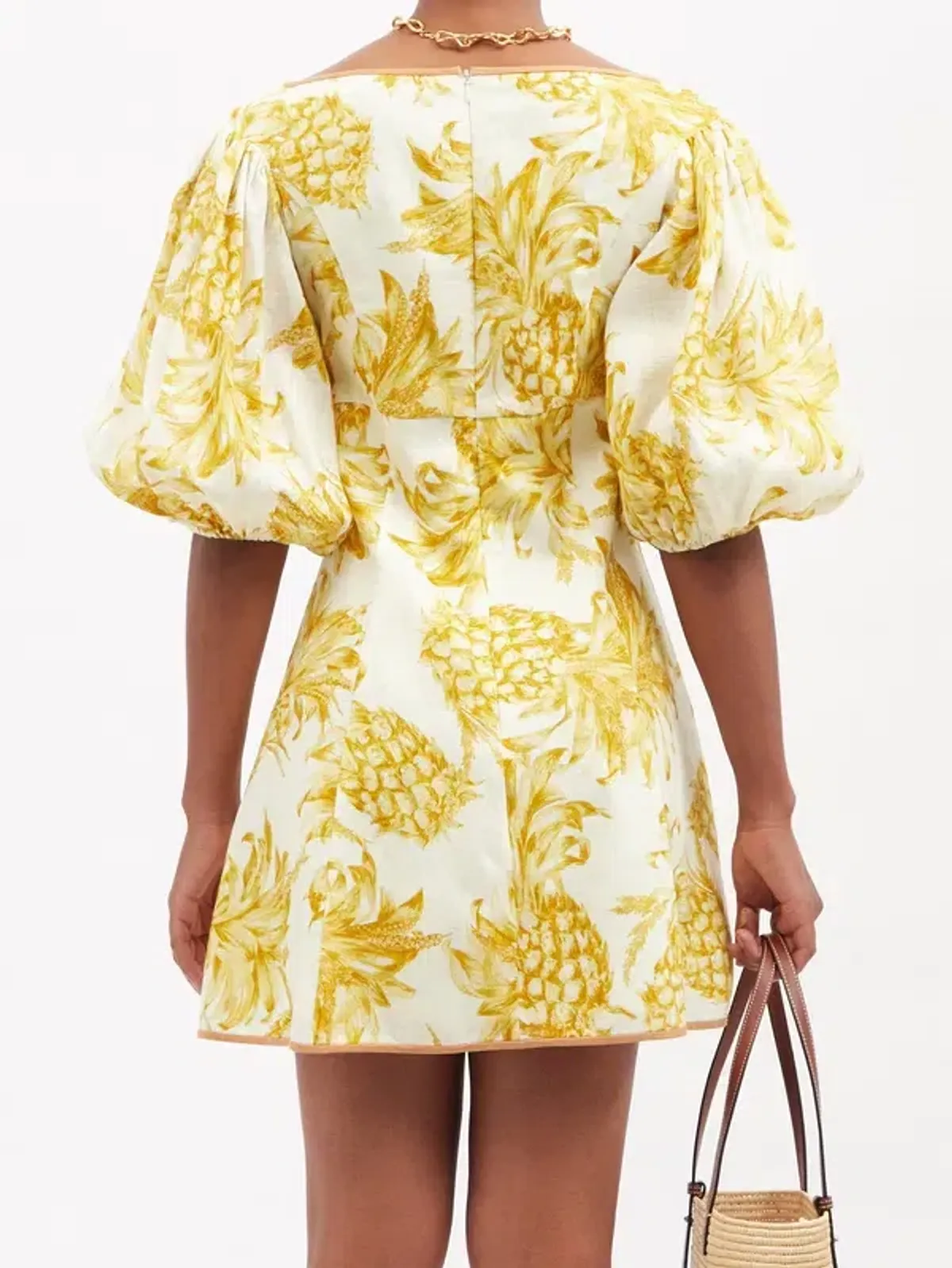Zimmermann Puff Sleeve Pineapple-Print Linen Mini Dress Yellow Print Size 0 / AU 8 - Image 2
