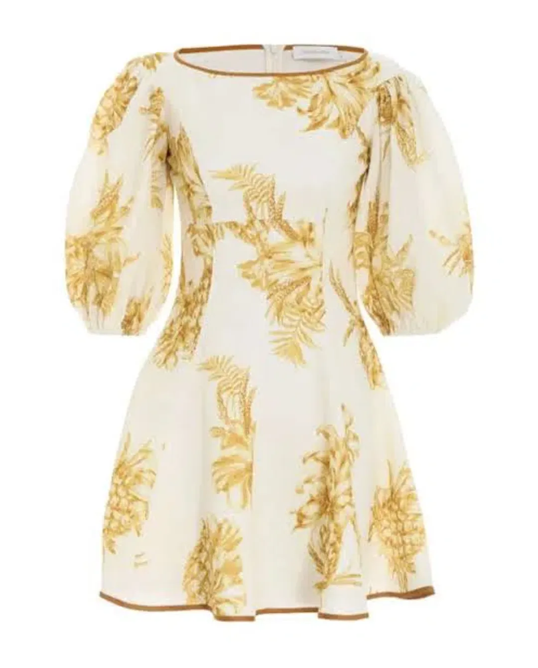 Zimmermann Puff Sleeve Pineapple-Print Linen Mini Dress Yellow Print Size 0 / AU 8 for rent on The Volte - main image