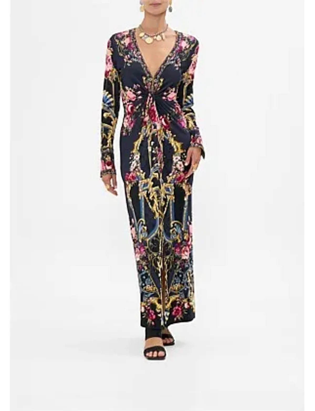 Camilla Long V Neck Twist Front Jersey Dress Size 14/L - Image 1