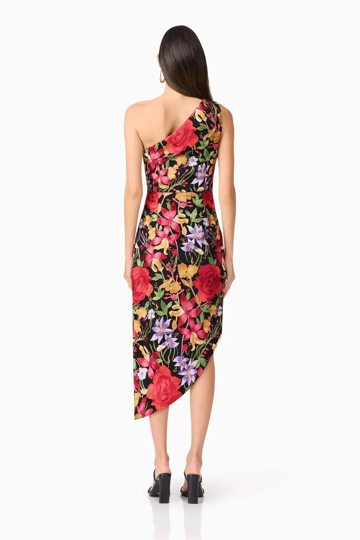 Elliatt Talia Asymmetrical Midi Dress in Black Floral Size 10 - Image 4