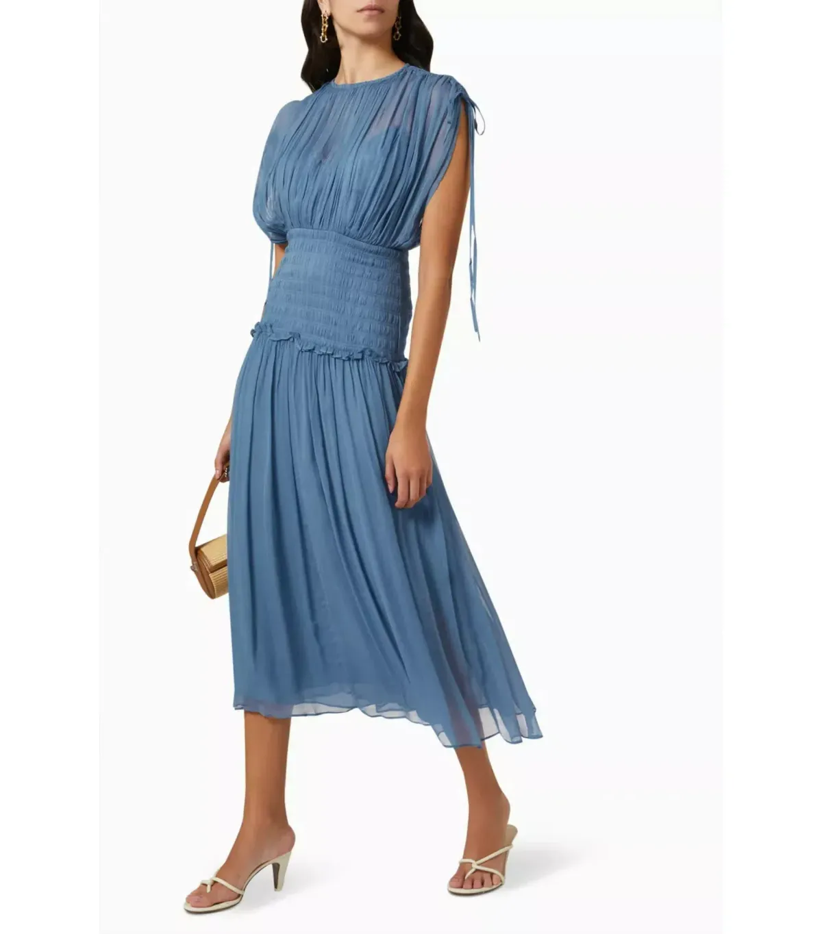 Shona Joy Noemi Ruched Midi Dress Blue Size AU 14 - Image 1