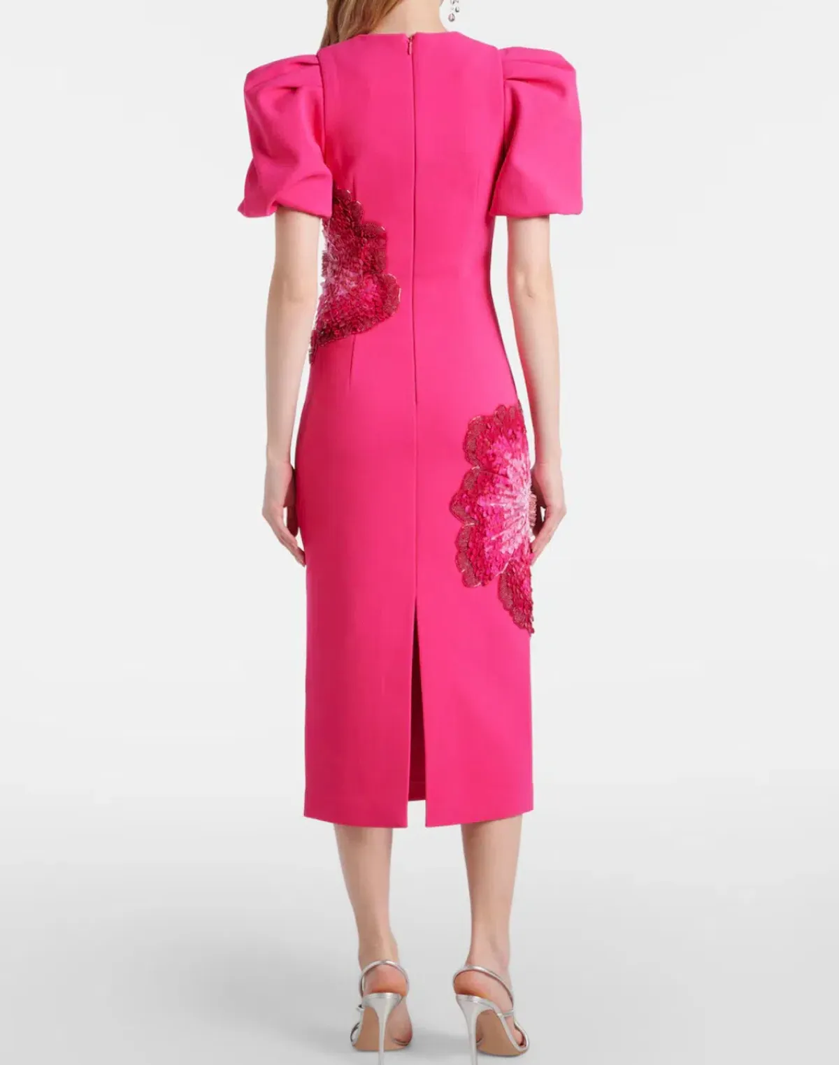 Rebecca Vallance Layana Puff-Sleeve Embellished Midi Dress in Pink Size 10 - Image 2