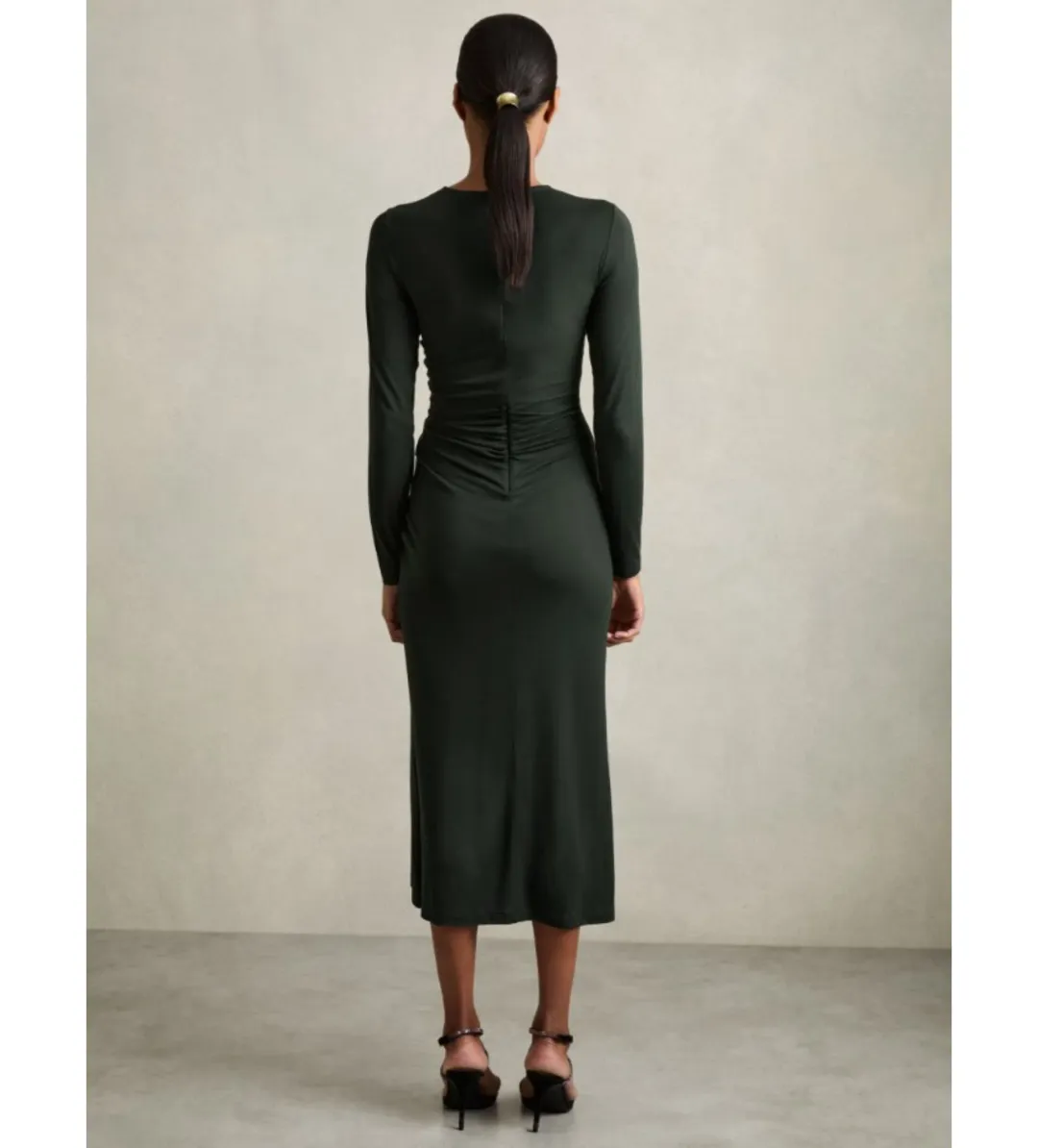 Reiss Rosie Jersey Ruched Midi Dress Dark Green Size 14/XL for rent on The Volte - main image