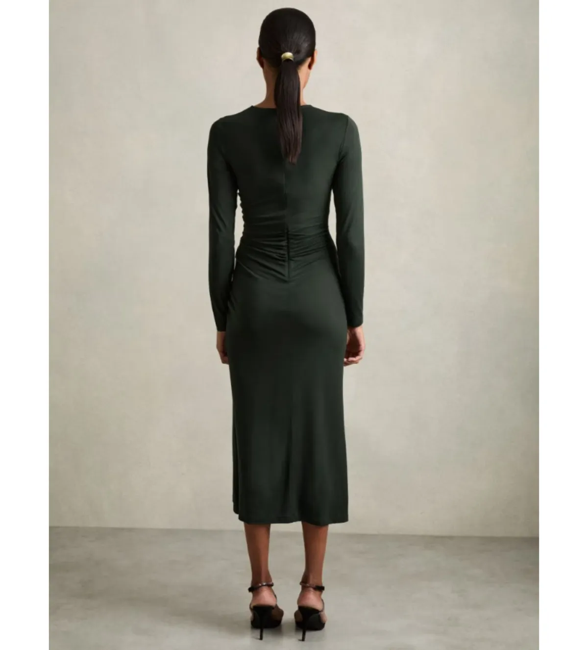 Reiss Rosie Jersey Ruched Midi Dress Dark Green Size 14/XL - Image 4