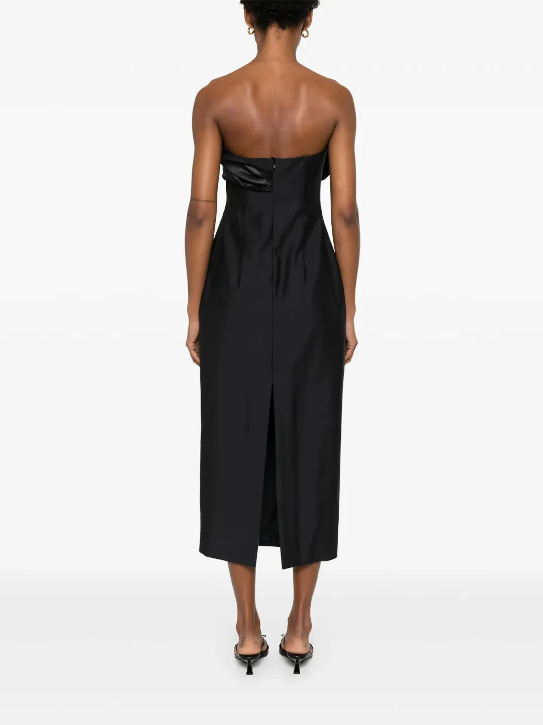 Magda Butrym Strapless Ruched Flower Midi Dress in Black Size 34 / AU 6 for rent on The Volte - main image