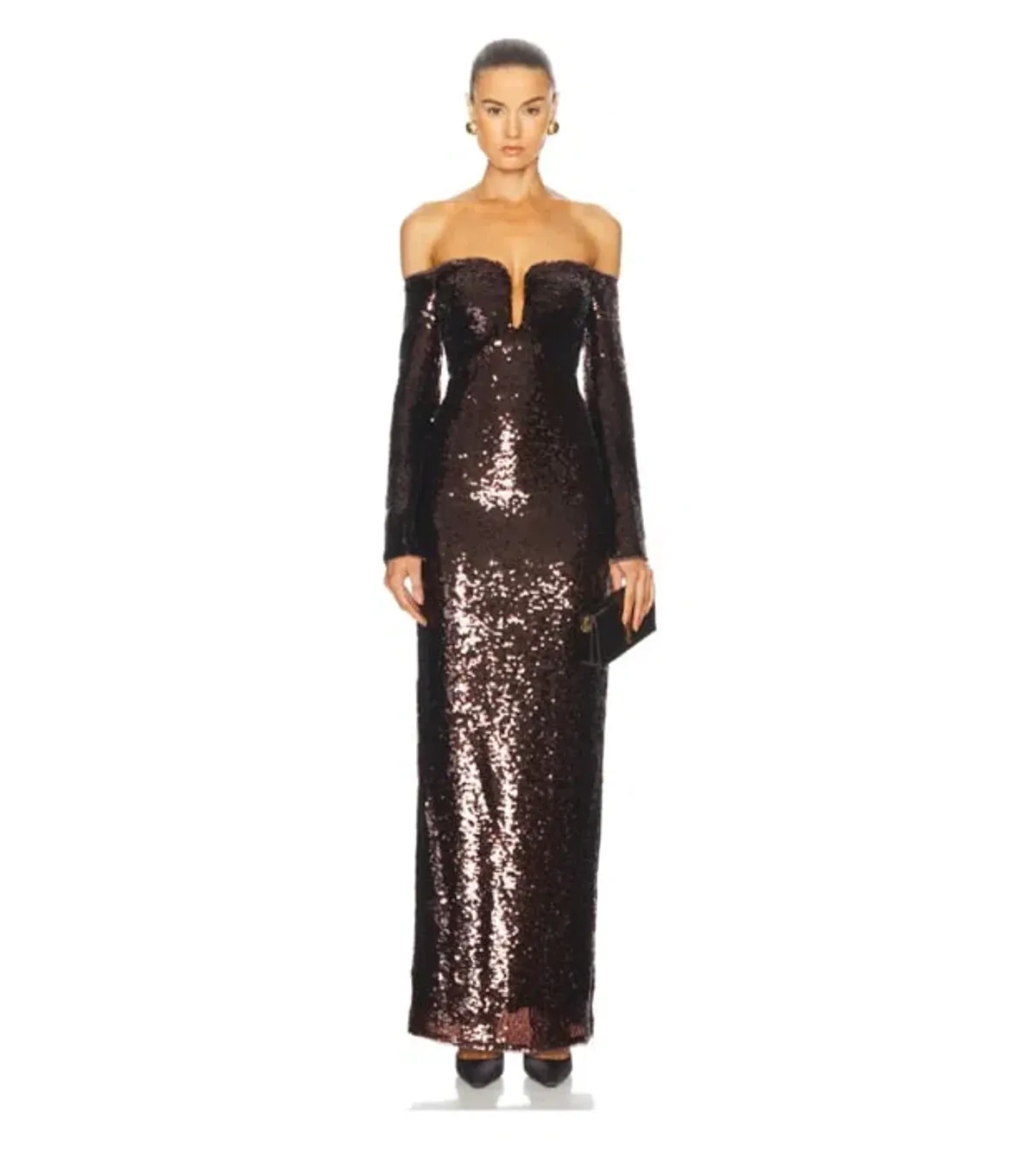 Self-portrait Sequin Off-shoulder Maxi Dress In Brown Size 14  - Image 2