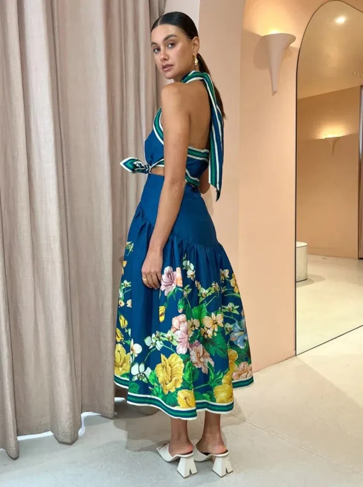 Alemais Lyla Halter Midi Dress Blue Size AU 6 - Image 3