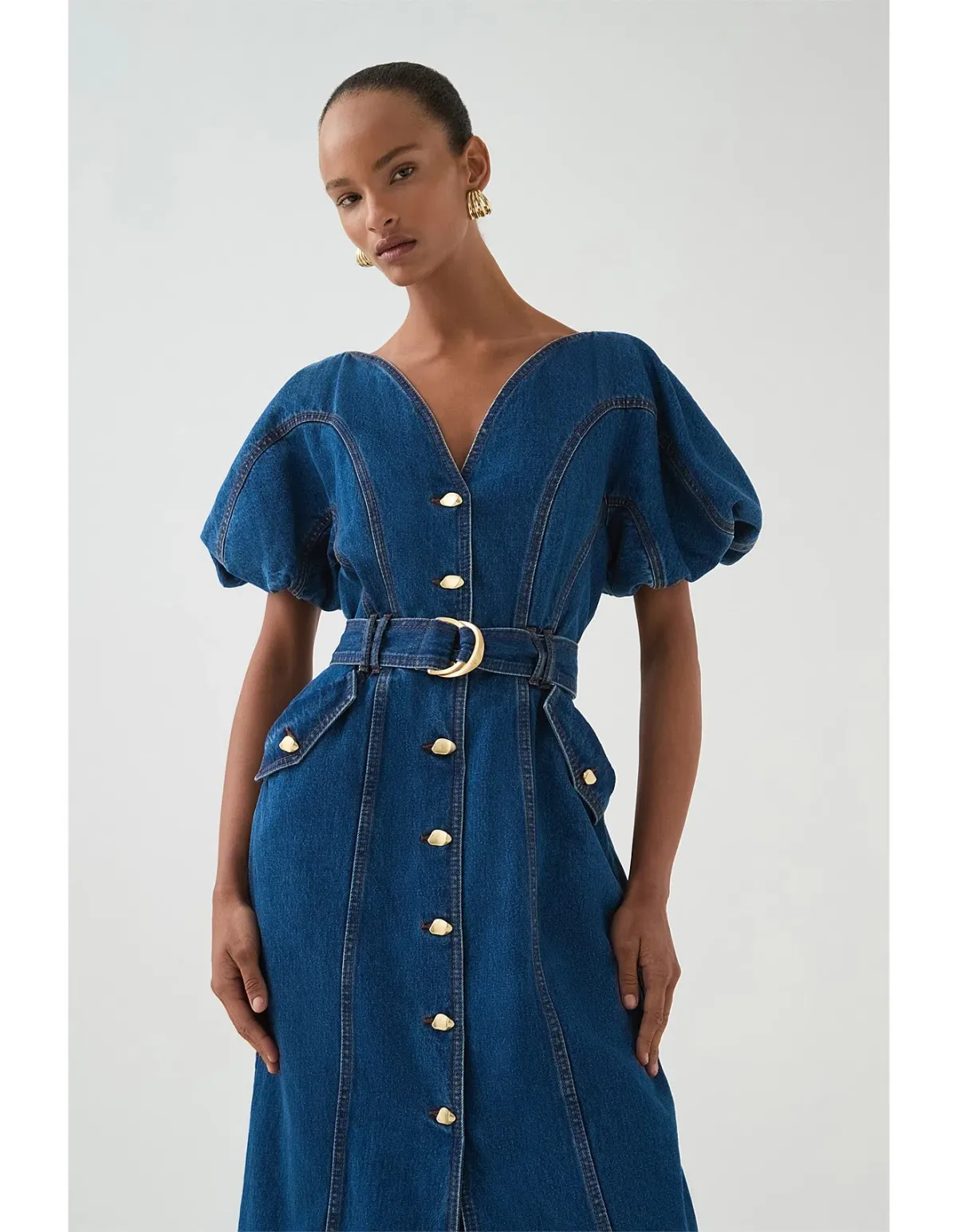 Aje Harper Denim Midi Dress in Classic Wash Size 6/XS - Image 4