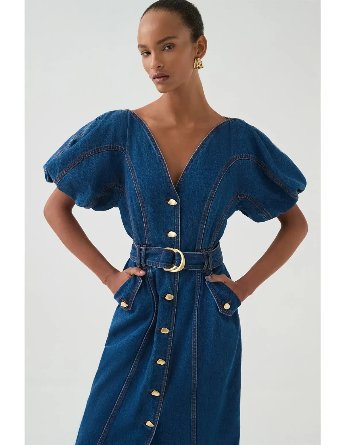 Aje Harper Denim Midi Dress in Classic Wash Size 6/XS - Image 6