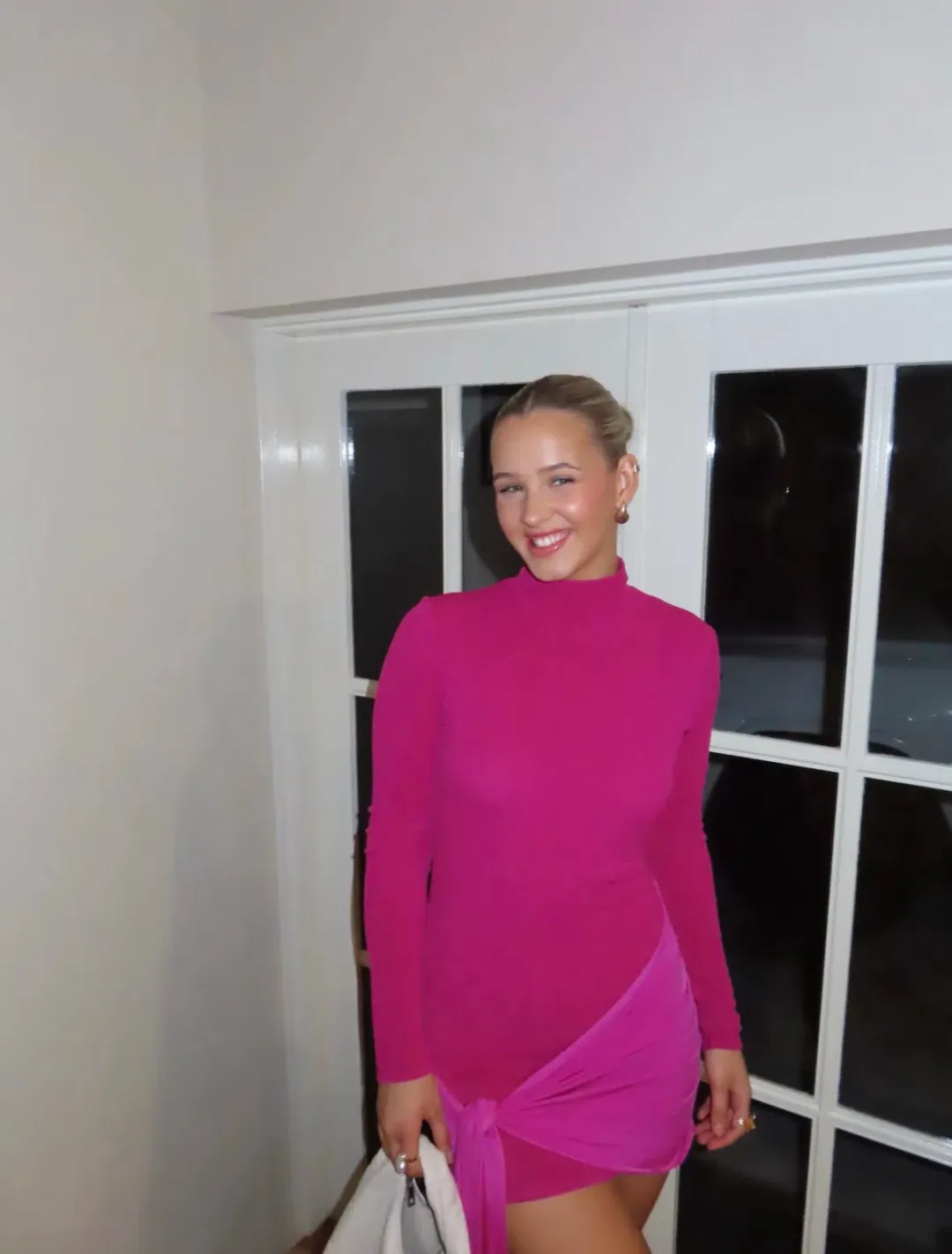 With Harper Lu Textured Wrap Dress Pink Size 12  for rent on The Volte - main image