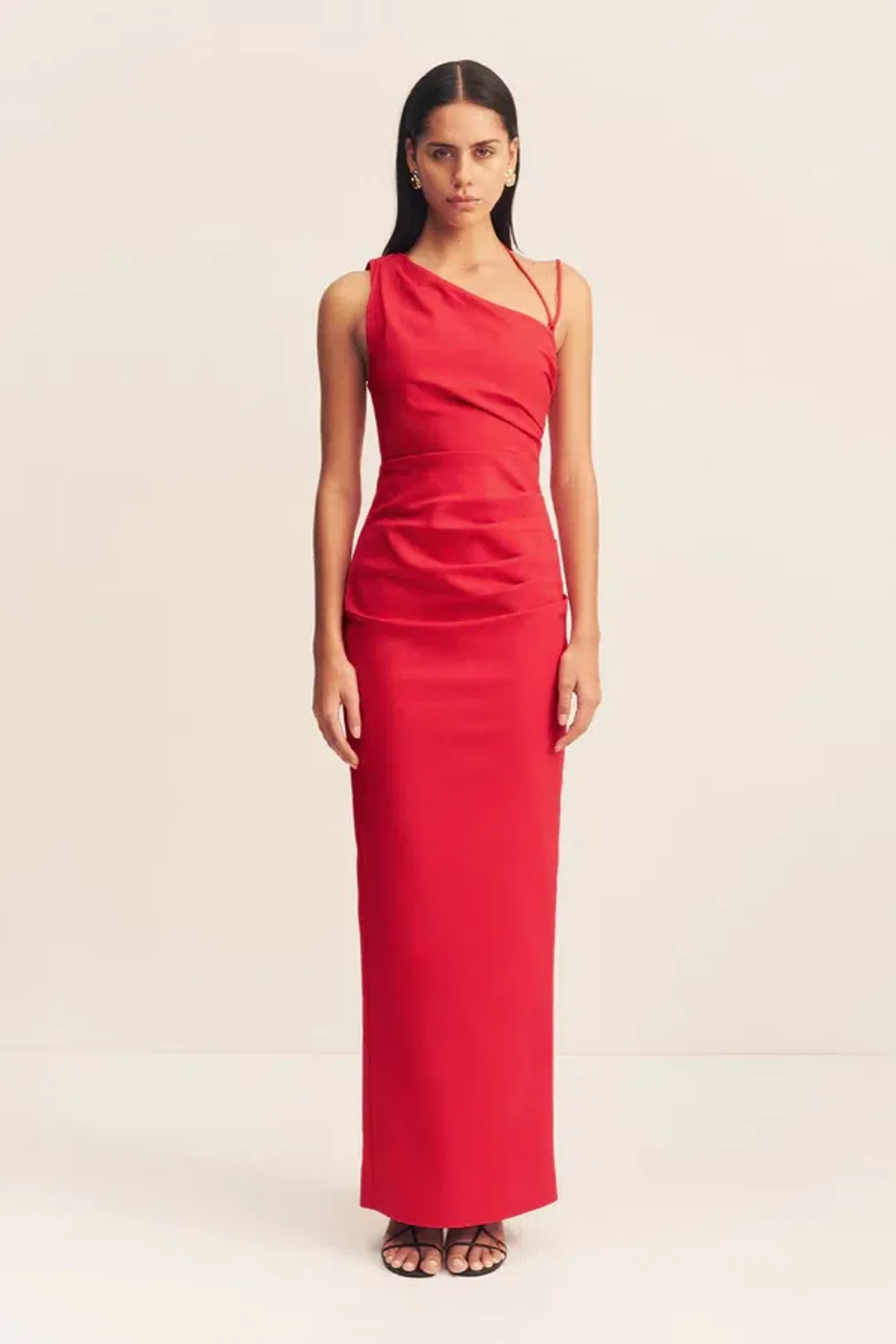 Shona Joy Lani Asymmetrical Gathered Maxi Dress Red Size 6 for rent on The Volte - main image