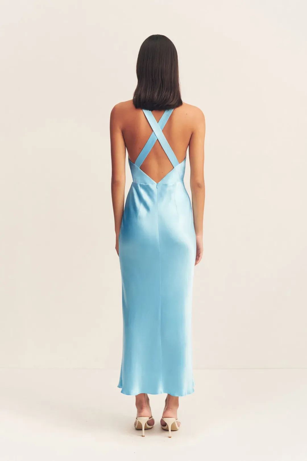 Shona Joy La Lune Plunged Cross Back Midi Dress in Iceberg Blue Size 8 for rent on The Volte - main image