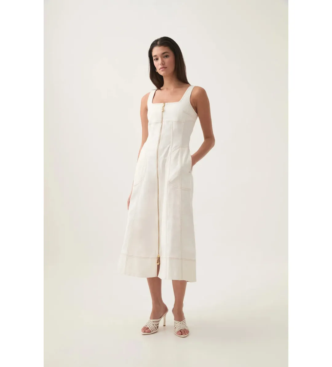 Aje Emilie Denim Midi Dress White Size 12/L for rent on The Volte - main image