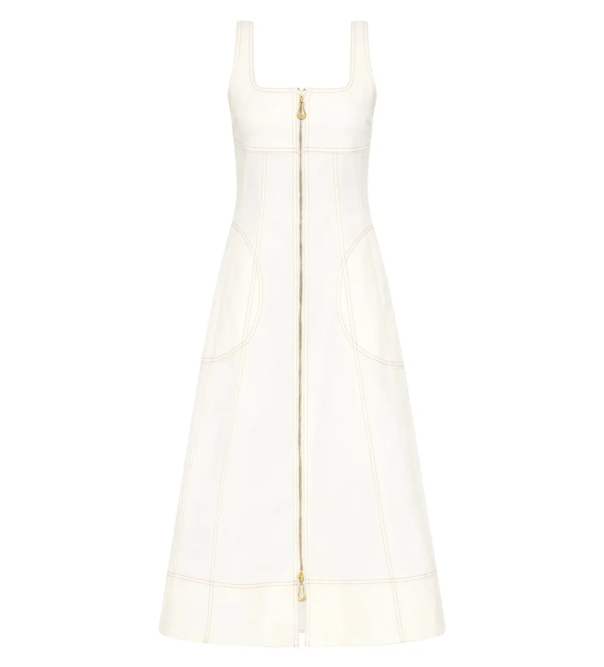 Aje Emilie Denim Midi Dress White Size 12/L - Image 3