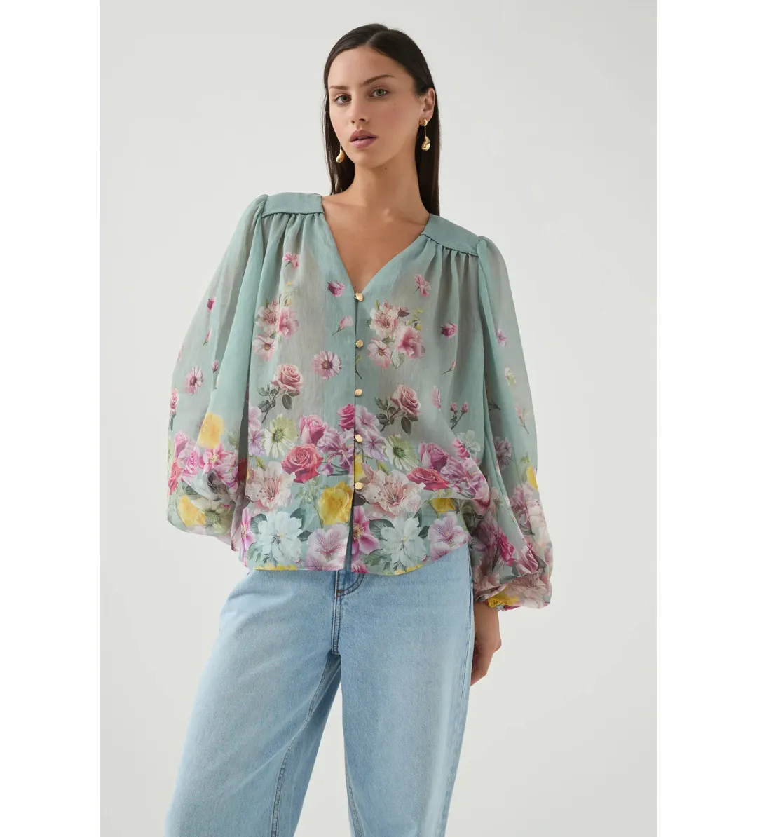 Aje Dreamscape Blouse Mist Collage Floral for rent on The Volte - main image