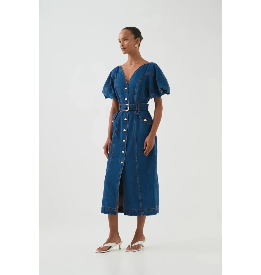 Aje Harper Midi Dress Denim Size 10/M for rent on The Volte - main image