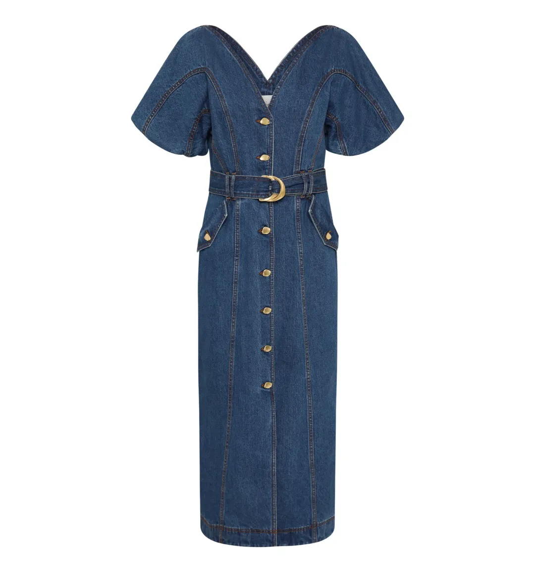 Aje Harper Midi Dress Denim Size 10/M for rent on The Volte - main image
