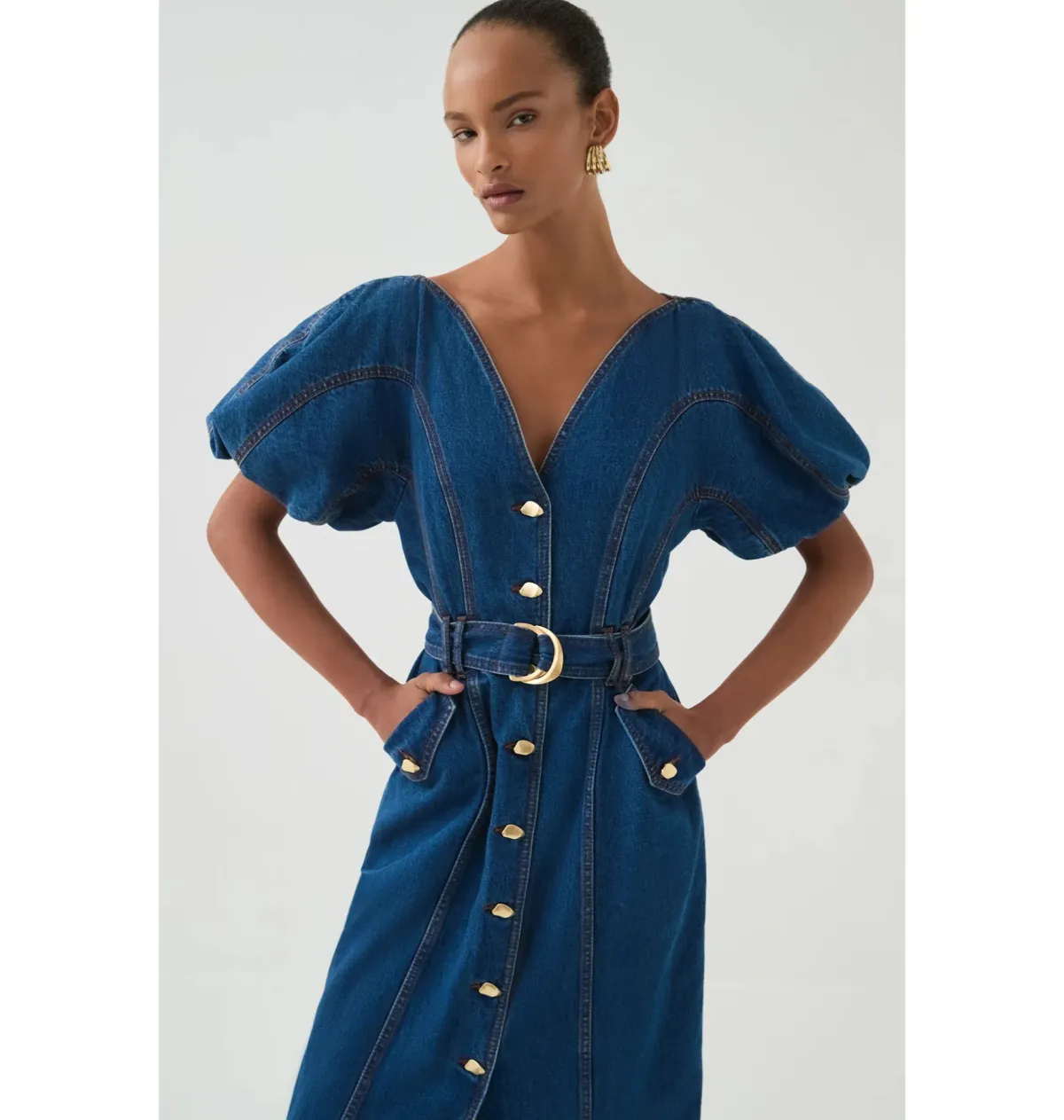 Aje Harper Midi Dress Denim Size 10/M - Image 4