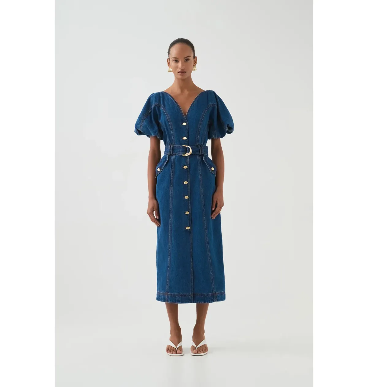 Aje Harper Midi Dress Denim Size 10/M - Image 1