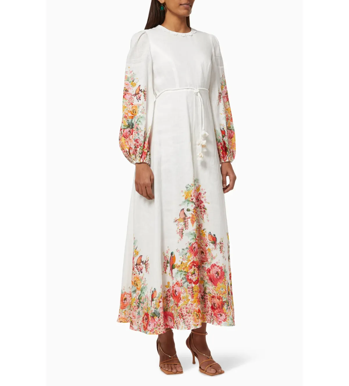 Zimmermann Mae Floral White Linen Midi Dress Size 2 AU 12 - Image 1