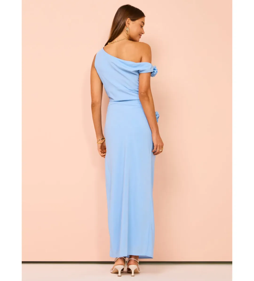 Issy Off Shoulder Flower Maxi Dress in Blue Size M / AU 10 for rent on The Volte - main image