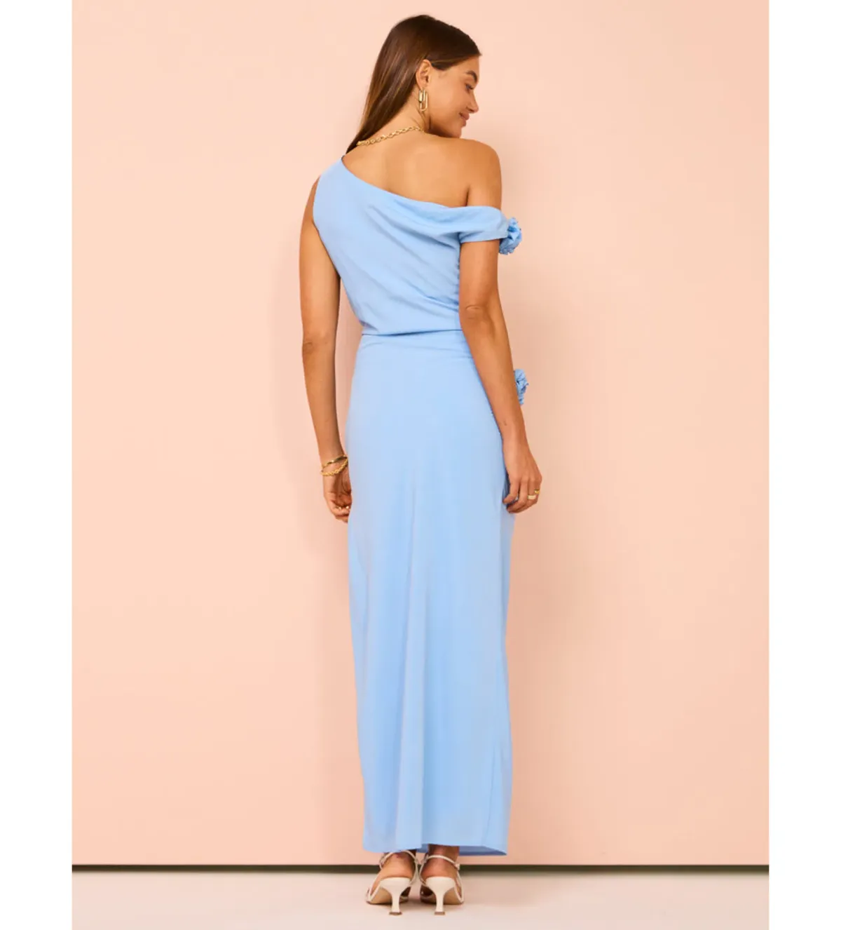 Issy Off Shoulder Flower Maxi Dress in Blue Size M / AU 10 - Image 4