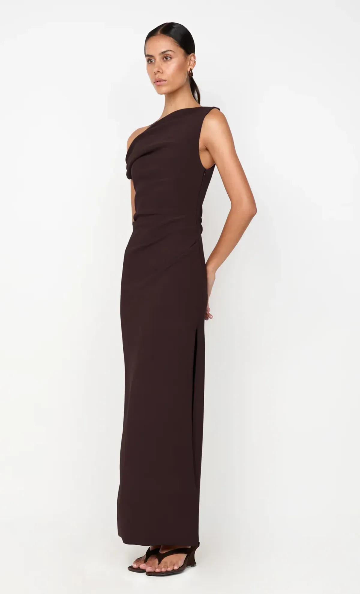 Bec + Bridge Leora Asym Maxi Dress Dark Chocolate Size AU 12 - Image 2