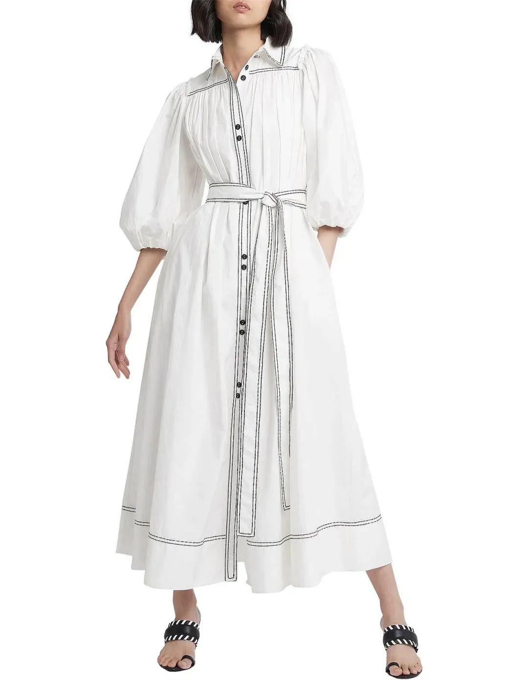 AJE Epiphany Midi Shirt Dress White Size AU 8 for rent on The Volte - main image