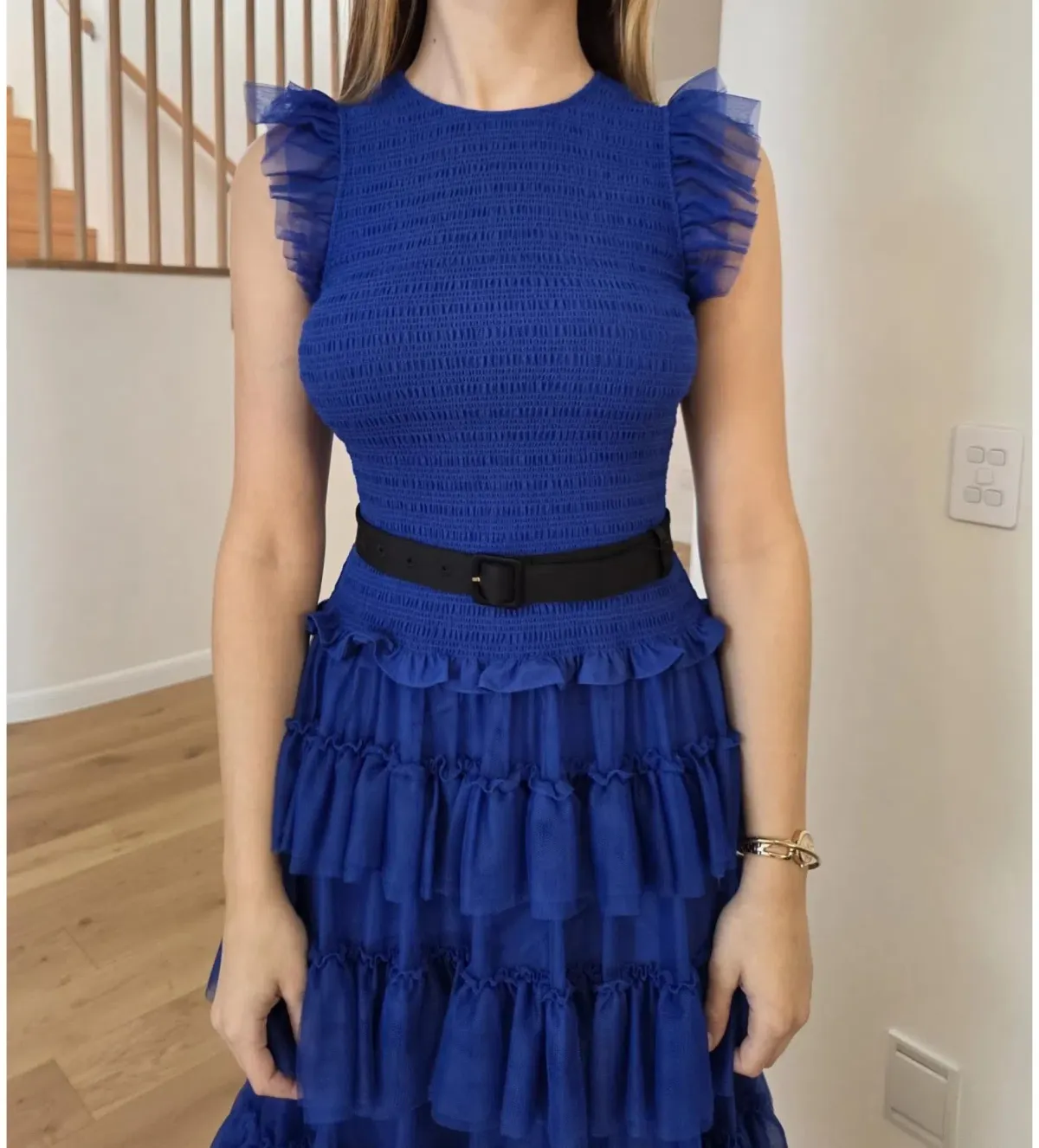 ME+EM Ethereal Tulle Shirred Midi Dress Electric Blue Size AU 8 - Image 8