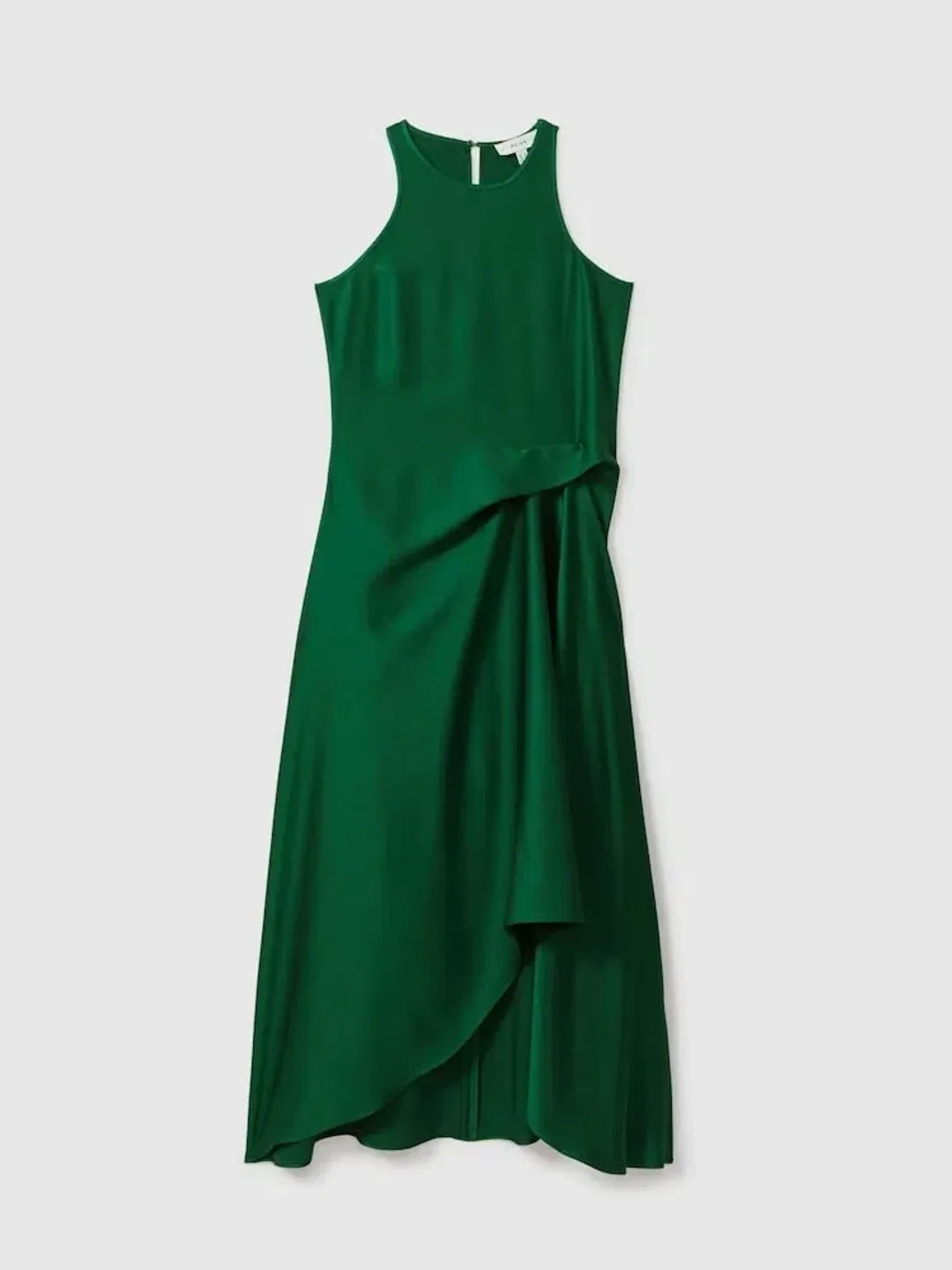 Reiss Micah Satin Drape Tuck Midi Dress In Green Size AU 10 for rent on The Volte - main image