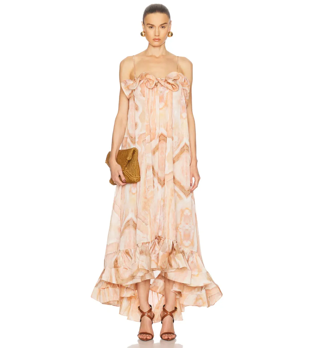 Zimmermann Illuminate Flounce Midi Gown in Guava Agate Size 6 for rent on The Volte - main image