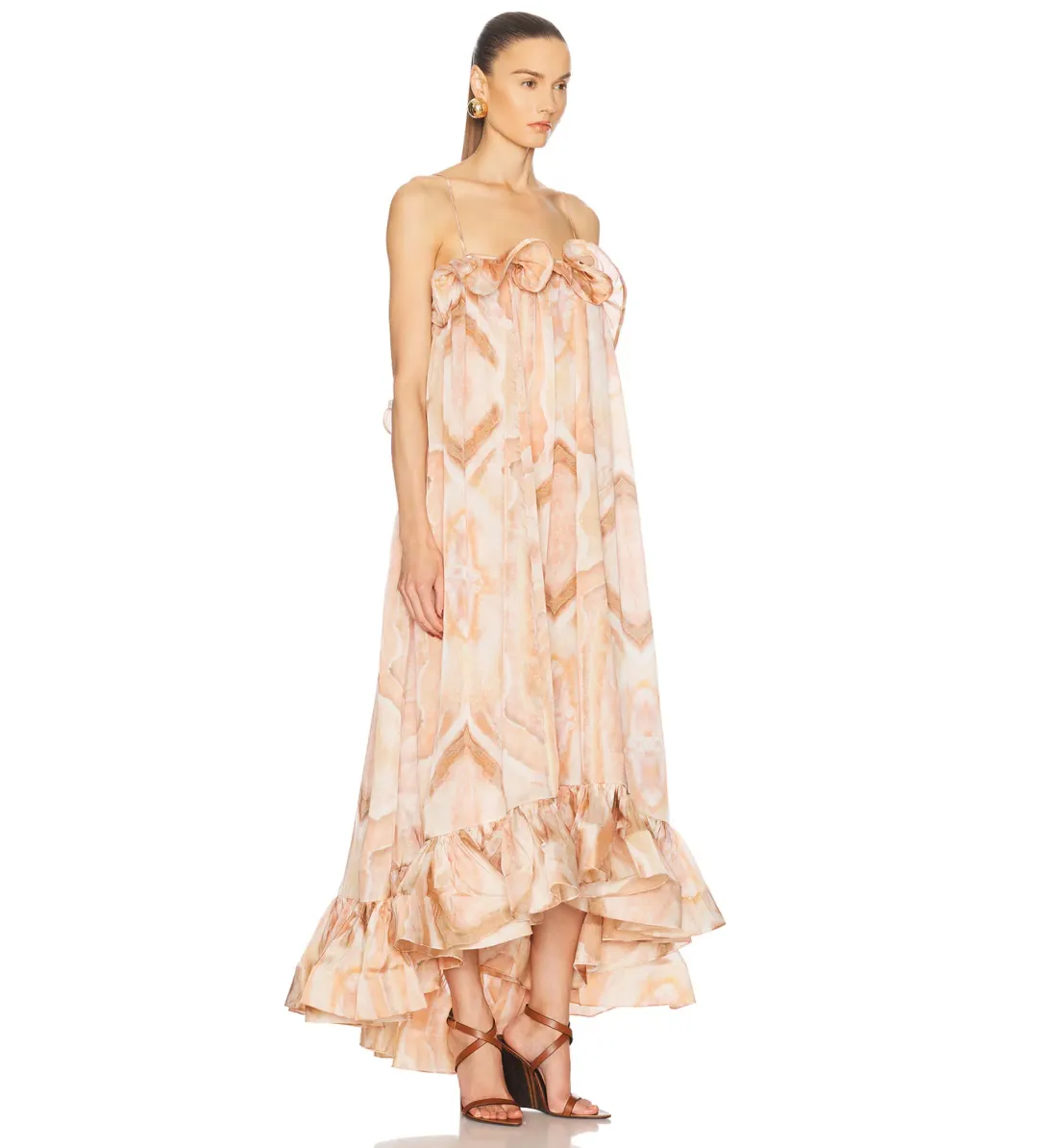 Zimmermann Illuminate Flounce Midi Gown in Guava Agate Size 6 for rent on The Volte - main image