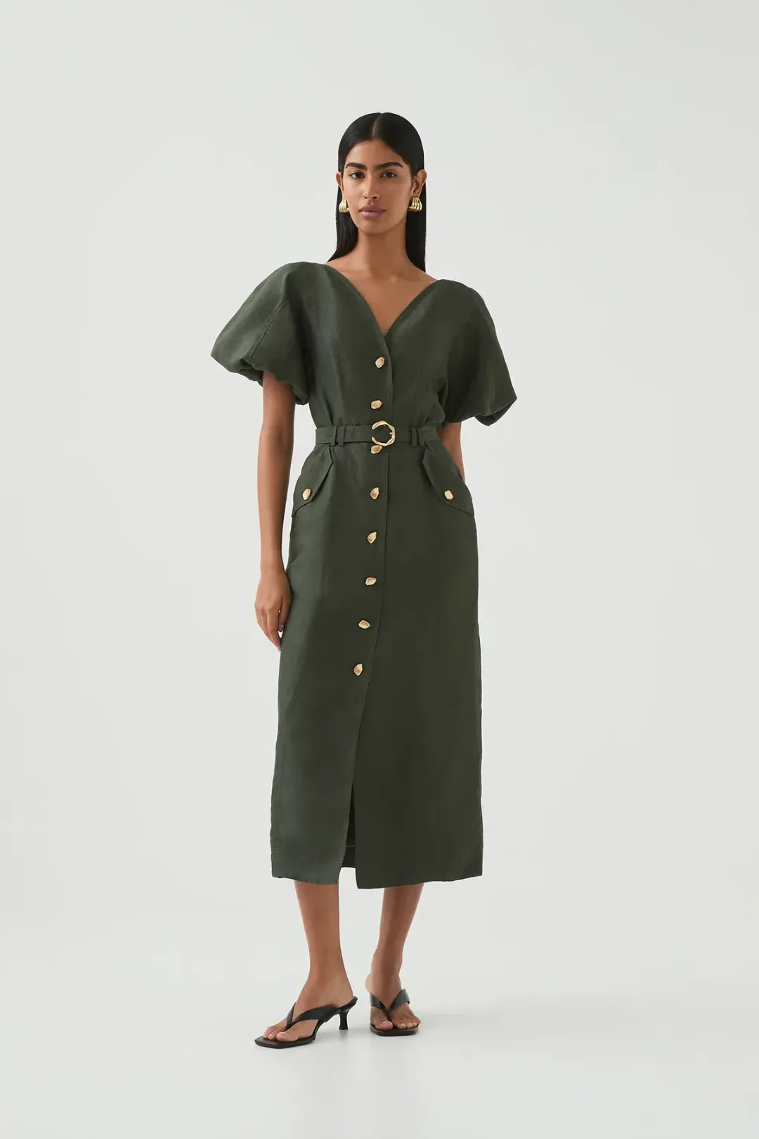 Aje Paloma Utility Midi Dress Midnight Green Size AU 10 for rent on The Volte - main image