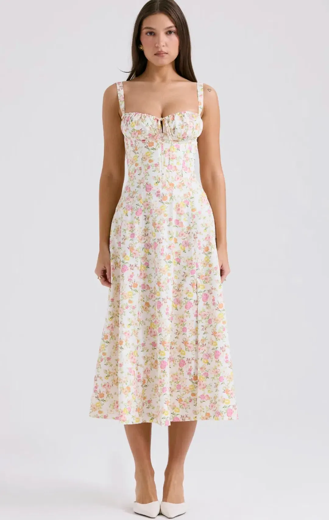 House of CB Carmen Floral Bustier Midi Sundress in  Ivory Meadow Size M/ AU 10 for rent on The Volte - main image