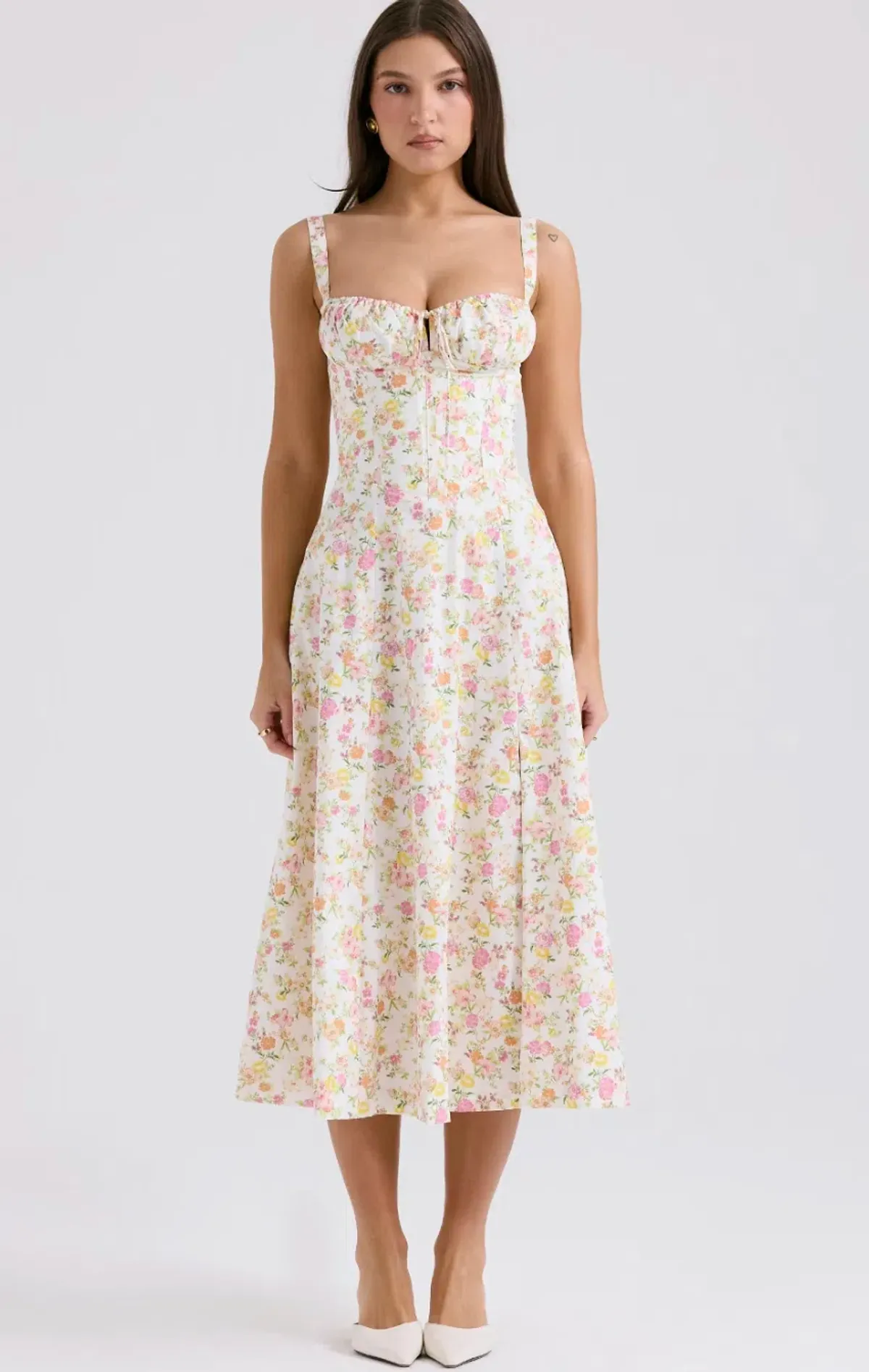 House of CB Carmen Floral Bustier Midi Sundress in  Ivory Meadow Size M/ AU 10 - Image 1