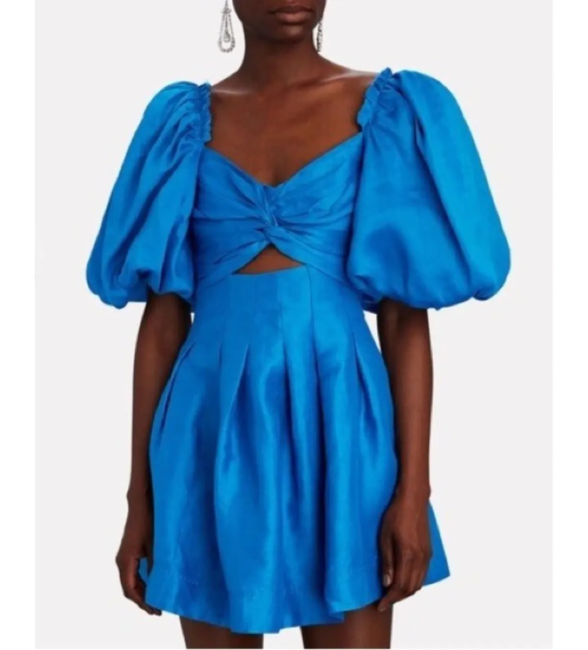 Aje Dusk Knot Puff Sleeve Mini Dress Blue Size XS AU 6 - Image 3