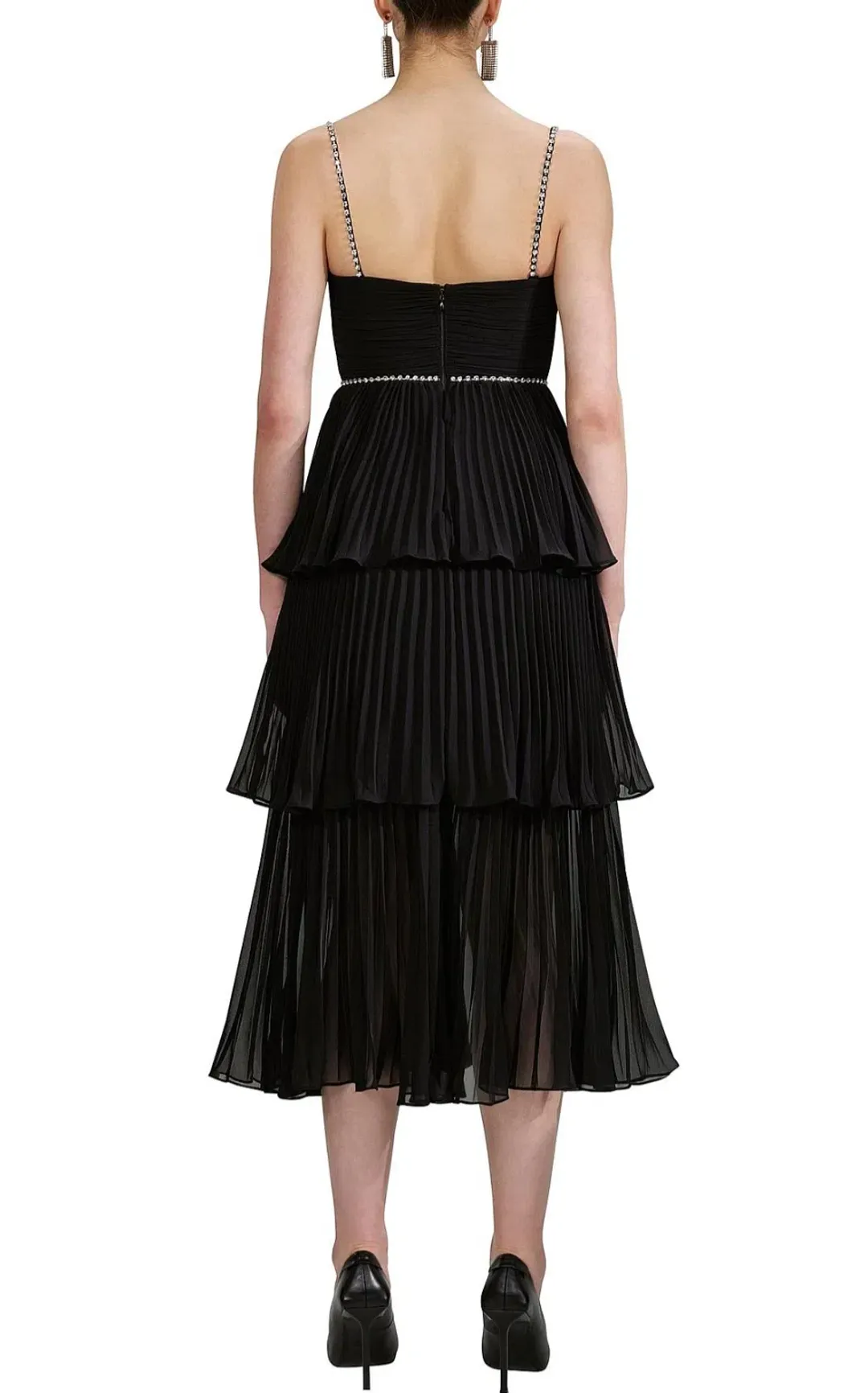 Self-Portrait Chiffon Tiered Midi Dress Black Size AU 10 for rent on The Volte - main image