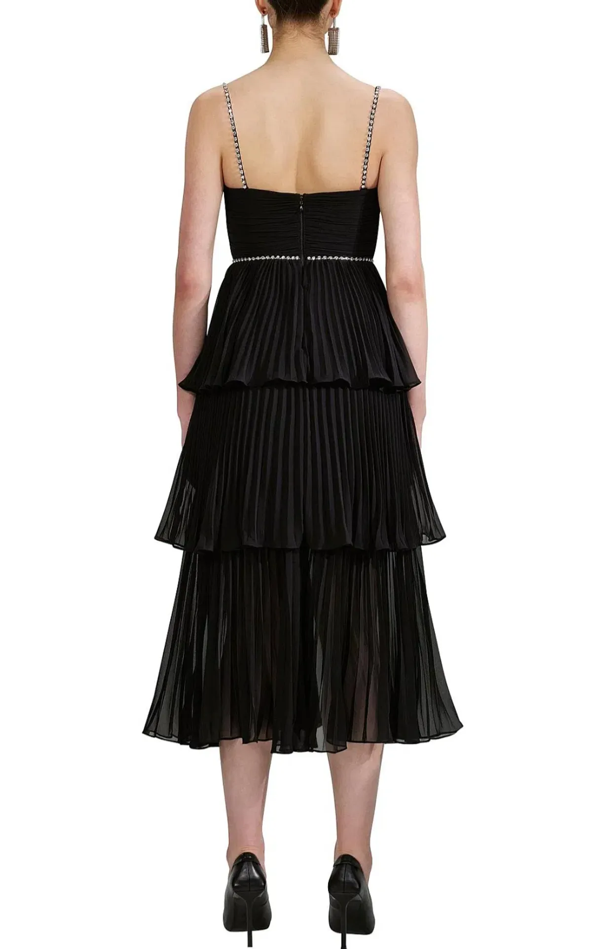 Self-Portrait Chiffon Tiered Midi Dress Black Size AU 10 - Image 2