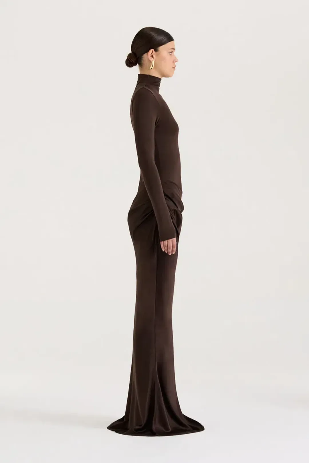Henne Soraia Long Sleeve Maxi Dress Chocolate Size 8 for rent on The Volte - main image