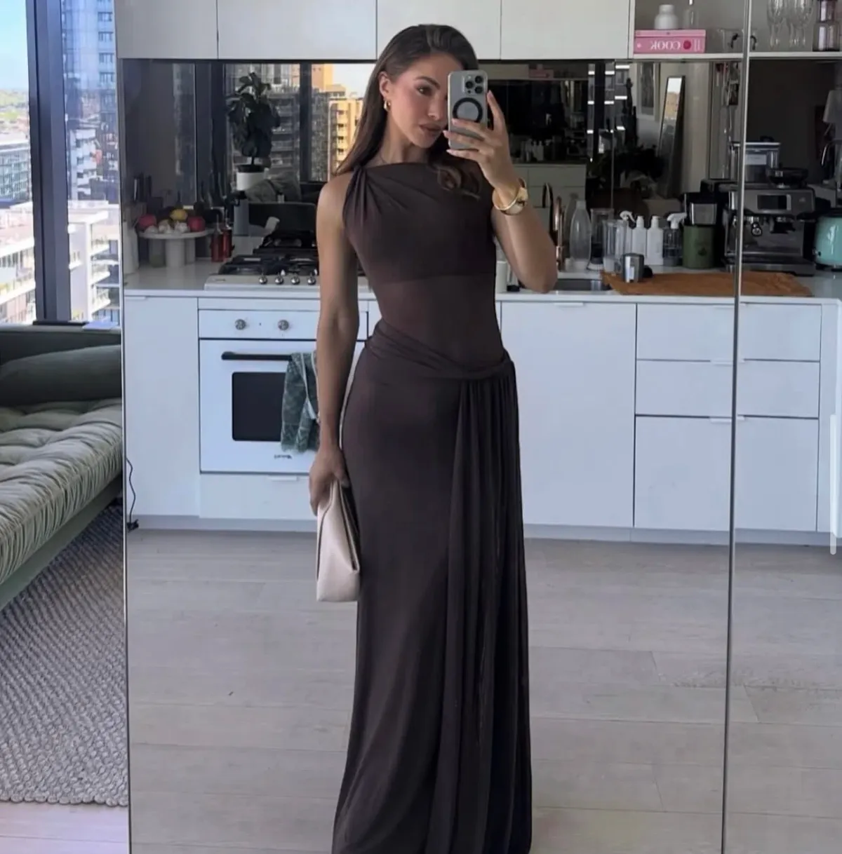 Misha Sisal Maxi Dress Espresso Size 10 - Image 4