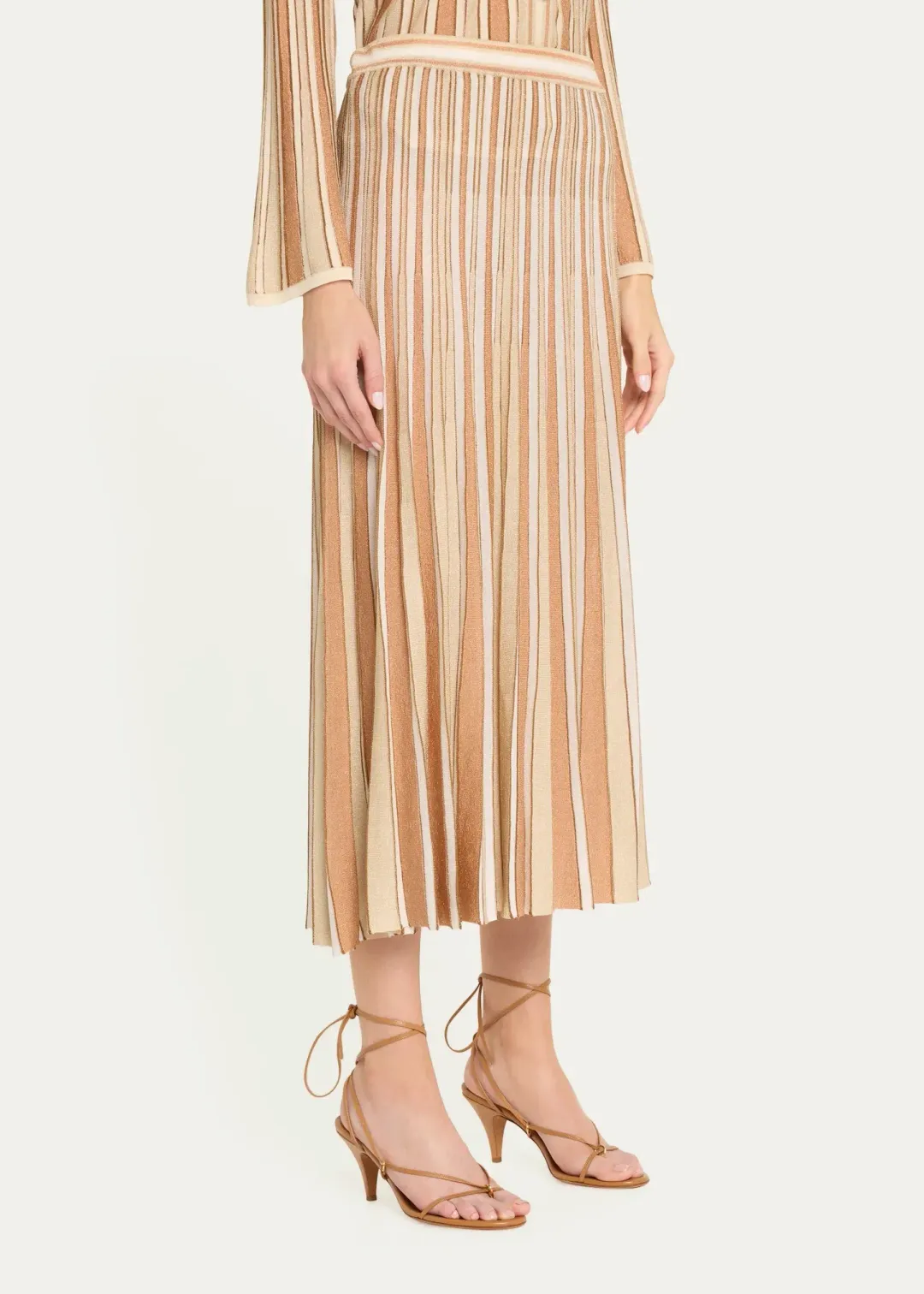 Zimmermann Crush Halter Neck Top in Cream Size 1/AU 10 and Metallic Stripe Skirt in Multi Size 2/AU 12 Set  for rent on The Volte - main image