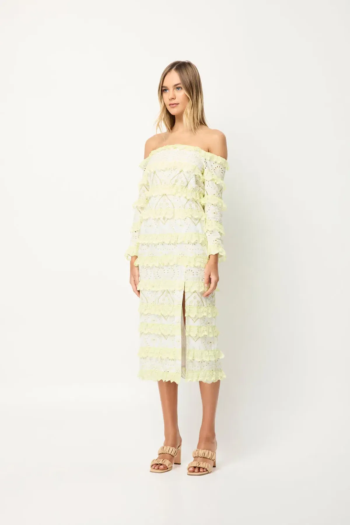 Elliatt Saint Lucia Midi Dress In Ivory/Citrus Size M/ AU 10  - Image 2