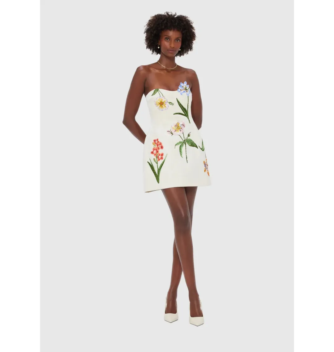 Leo Lin Rosario Velvet Mini Dress Botanical Snow Print Size 10 for rent on The Volte - main image