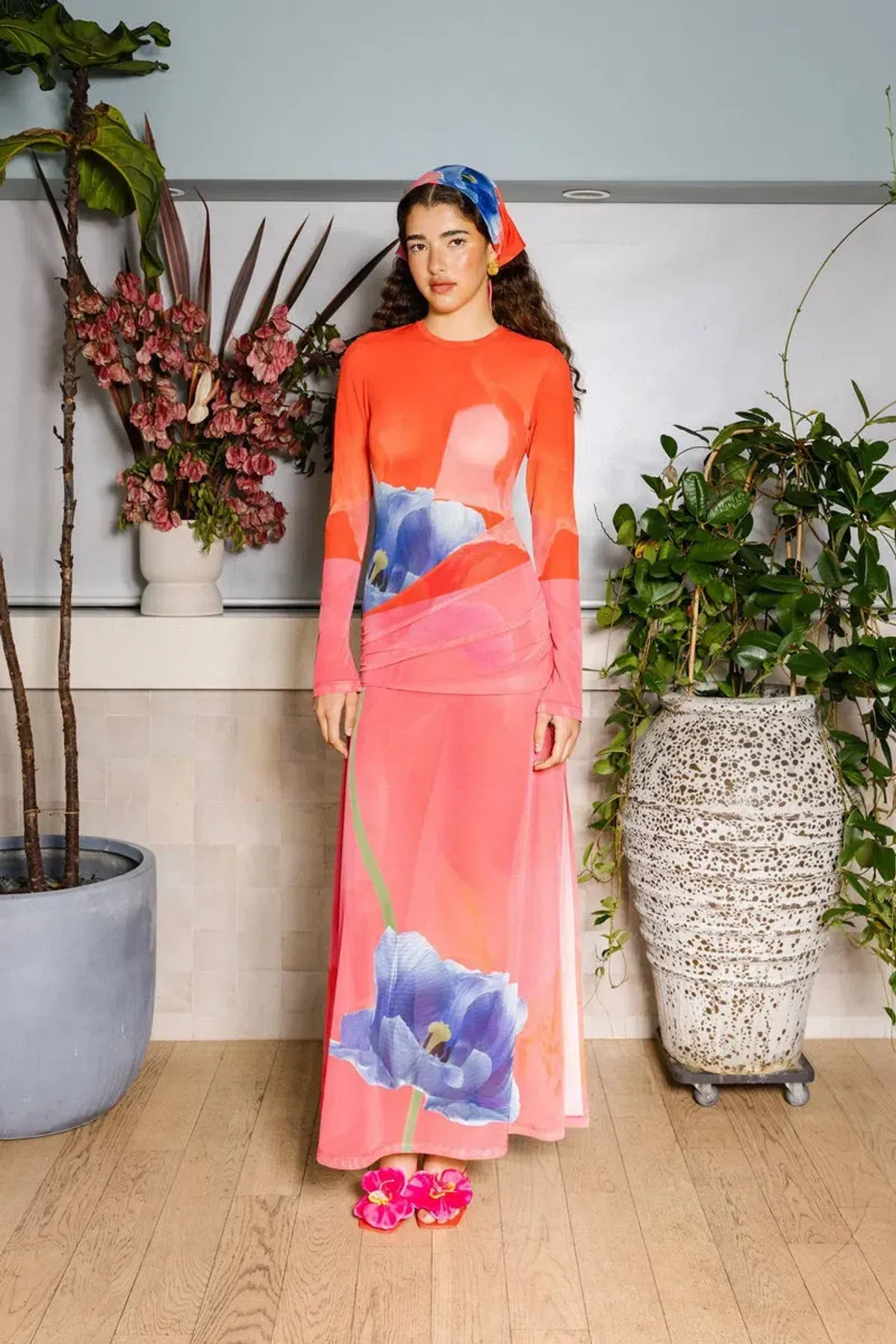 With Harper Lu Panel Mesh Contrast Poppy Maxi Dress Multi Floral Size 6 - Image 1